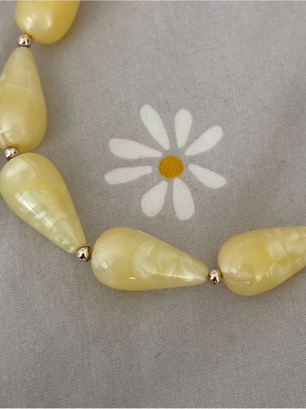 Vintage 1960s Lemon Chiffon
Marbled Teardrop Bead Necklace 30” Uniform